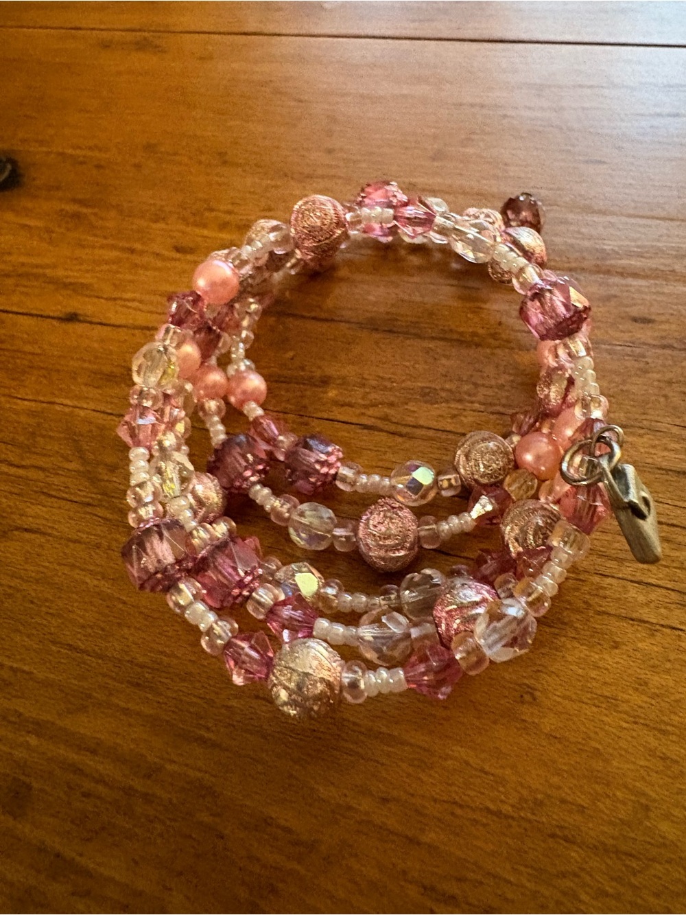 Pink Multi-Strand Beaded Coil Bracelet - artisan made